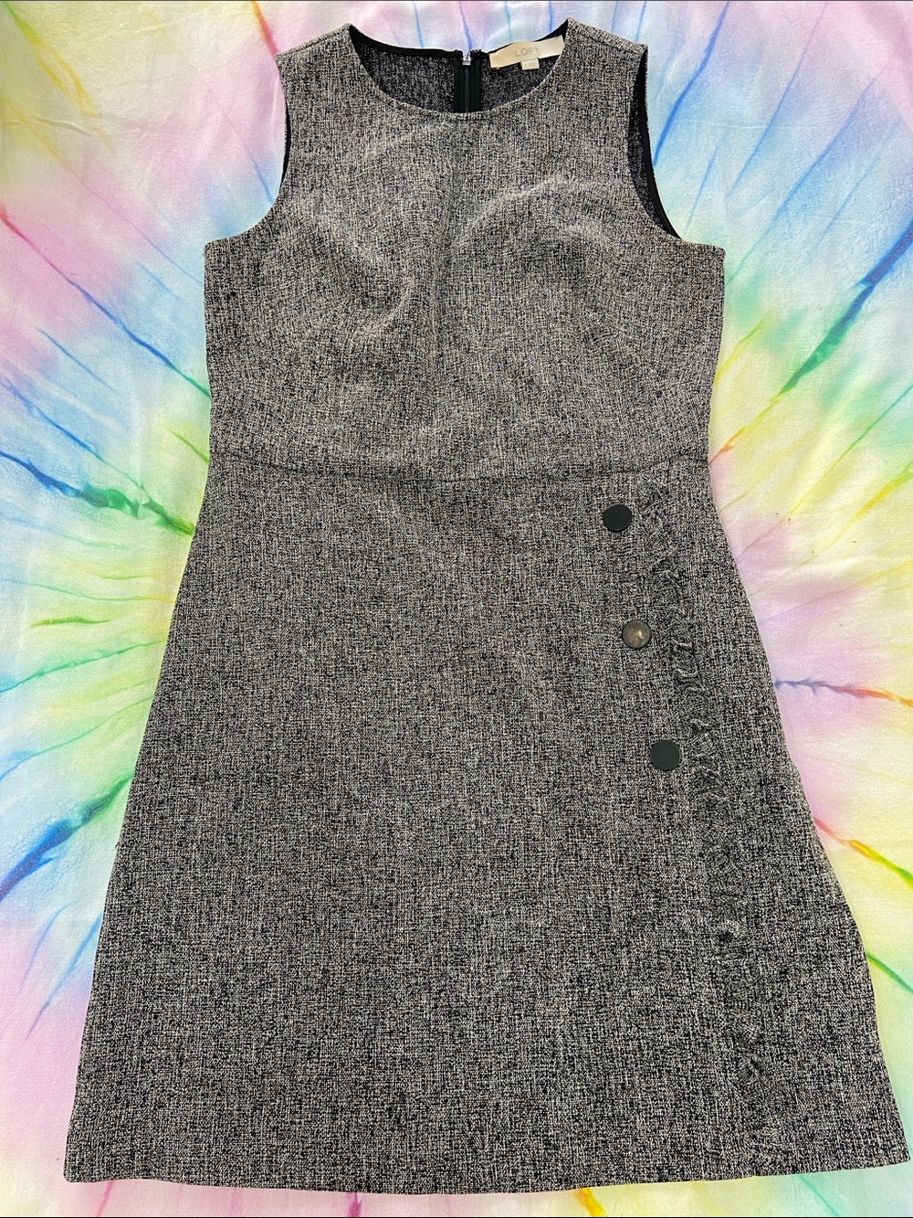 LOFT Sleeveless Tweed Sheath Dress in Black and Gray